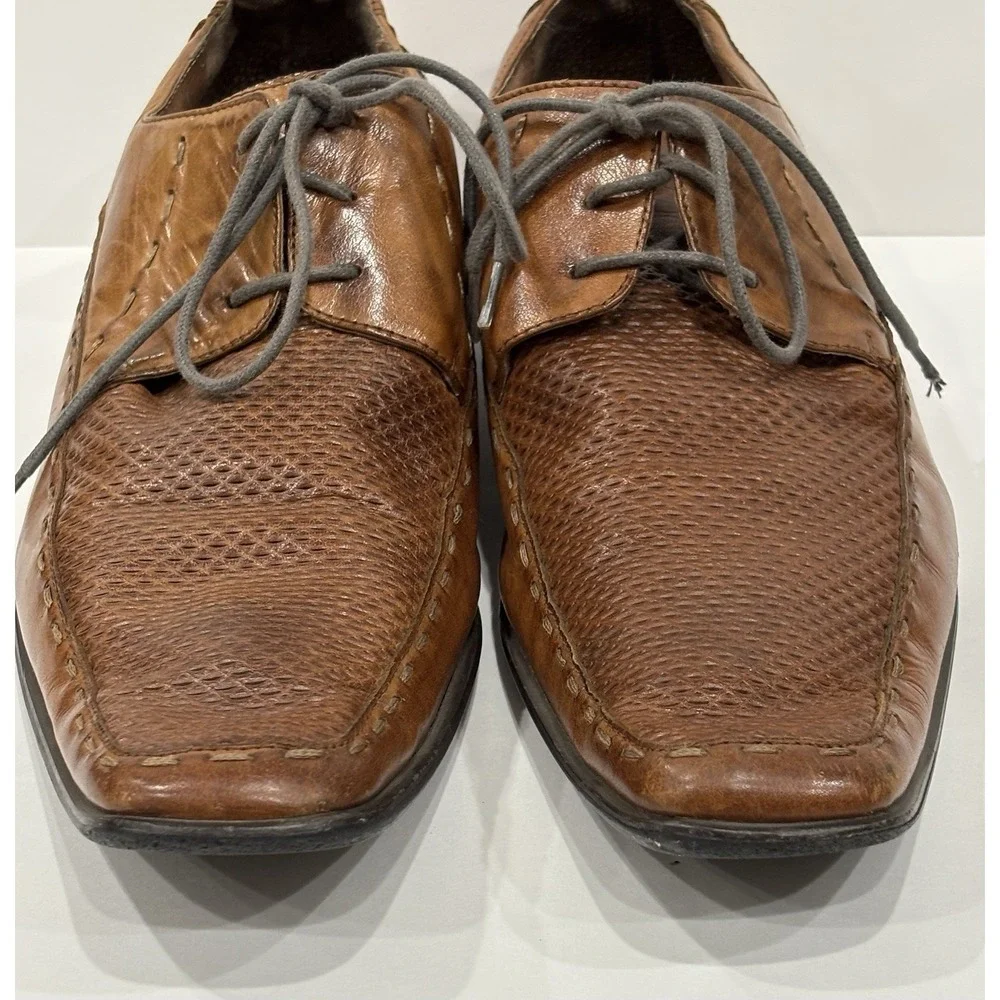 Fratelli Rossetti Men's 10M Brown Woven Leather Lace Up Dress Shoes 3001